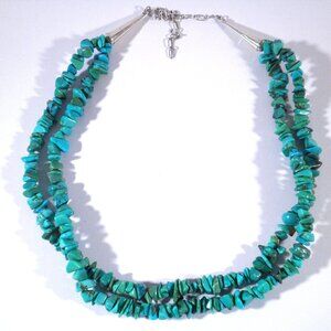 Vintage Relios Pollack Turquoise Bead Sterling Silver Double-strand Necklace